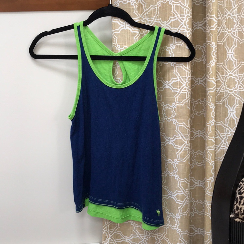 blue and green tank top